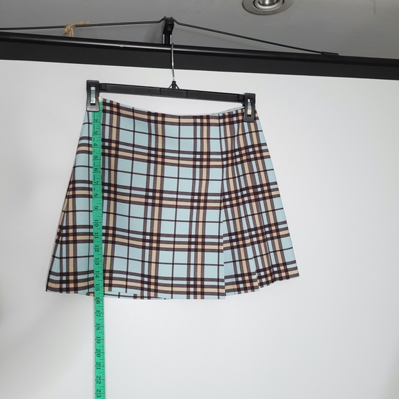 ALICE + OLIVIA Samira A-line Mini Skirt Blue Brown Plaid Mean Girls Academia sz4 - Picture 7 of 10